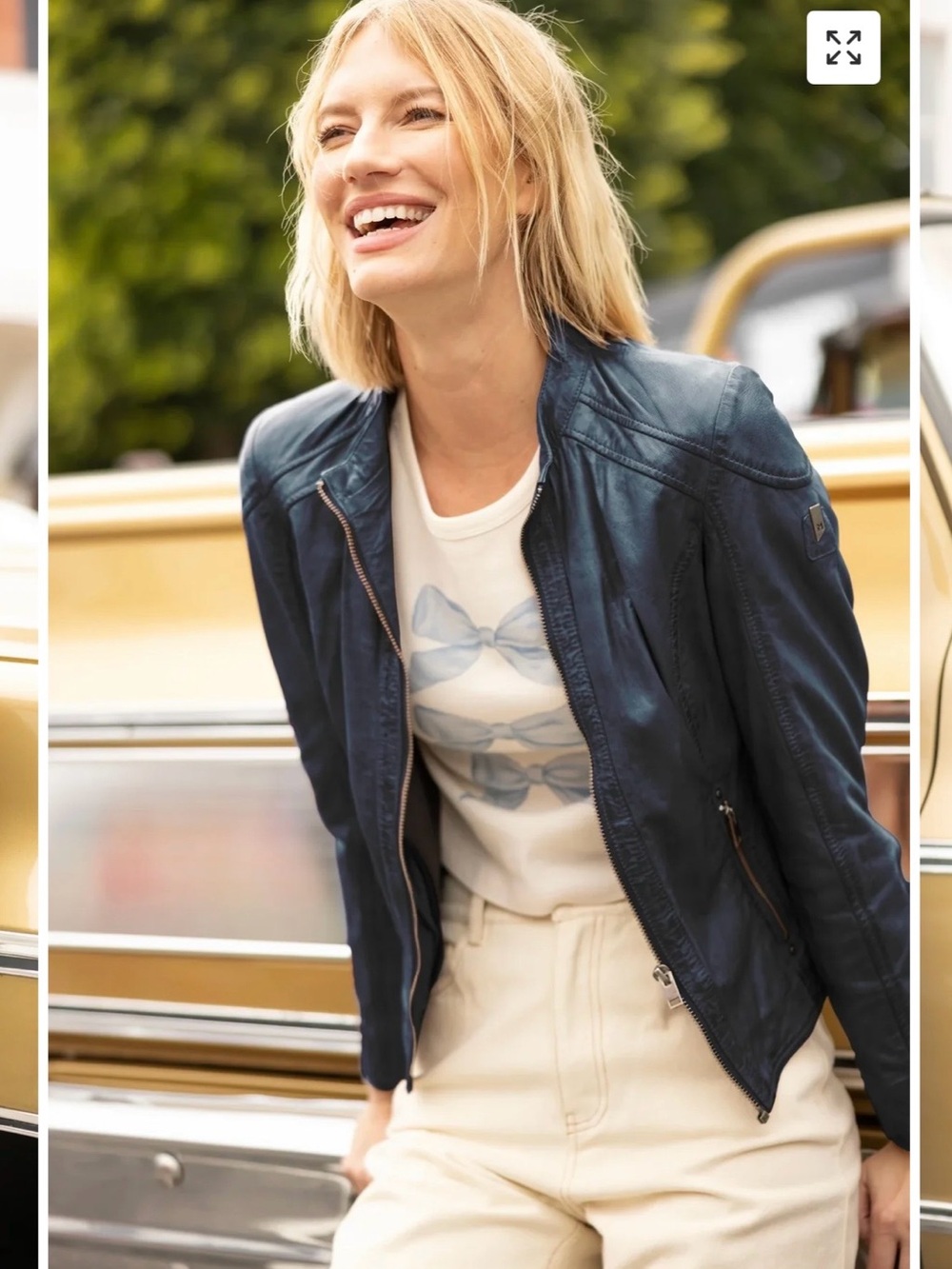 Navy/Denim Colored Leather Moto Jacket with Zip Out Hood Mauritius Brand